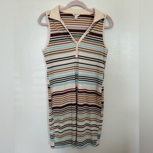 Cato Striped Knit Collar Dress Blue Tan Brown